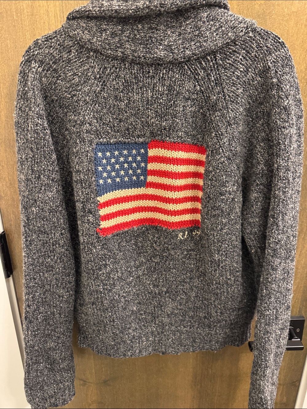Polo by Ralph Lauren Gray Shawl-Collar Cardigan with Flag Knit Detail